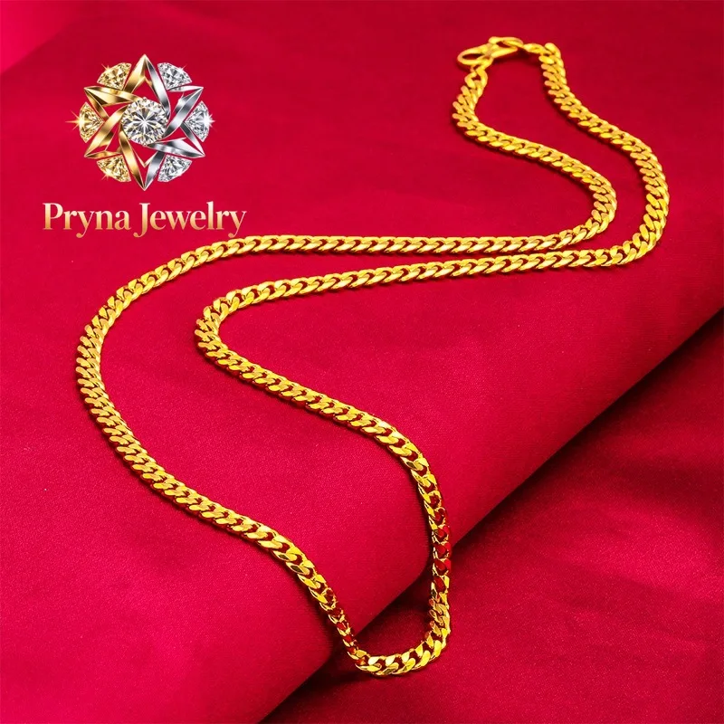 Pryna Jewelry   Luxurious 9999 24K genuine gold women's flat chain gold necklace, simple and elegant, exclusive gold jewelry nec