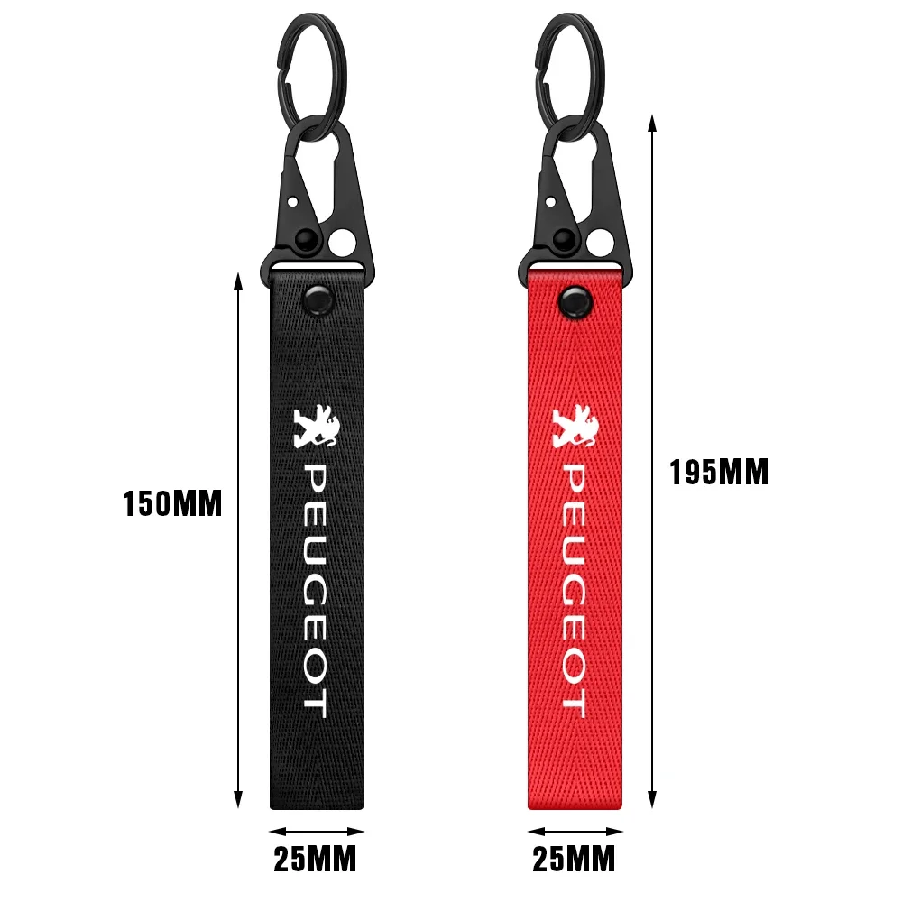 1pc Black/Red Metal Ribbon Key Chain Streamer Ring Keyring For Peugeot 408 4008 308 3008 Rifter 5008 508 2008 208 RCZ 407
