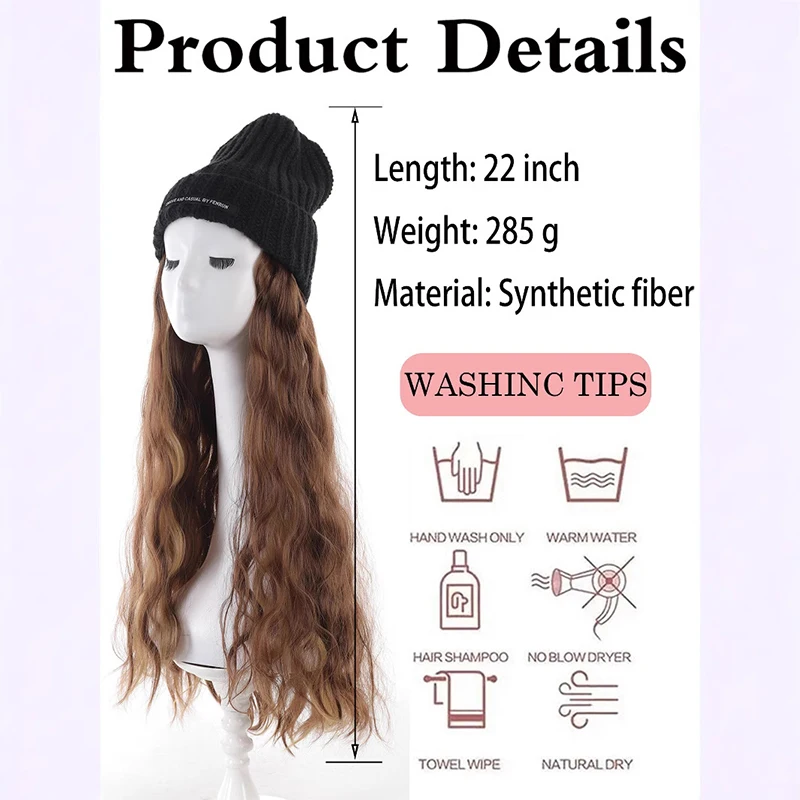 long wave hat wig for women knitting wool curly hair wig for winter synthetic wavy hair wigs cosplay