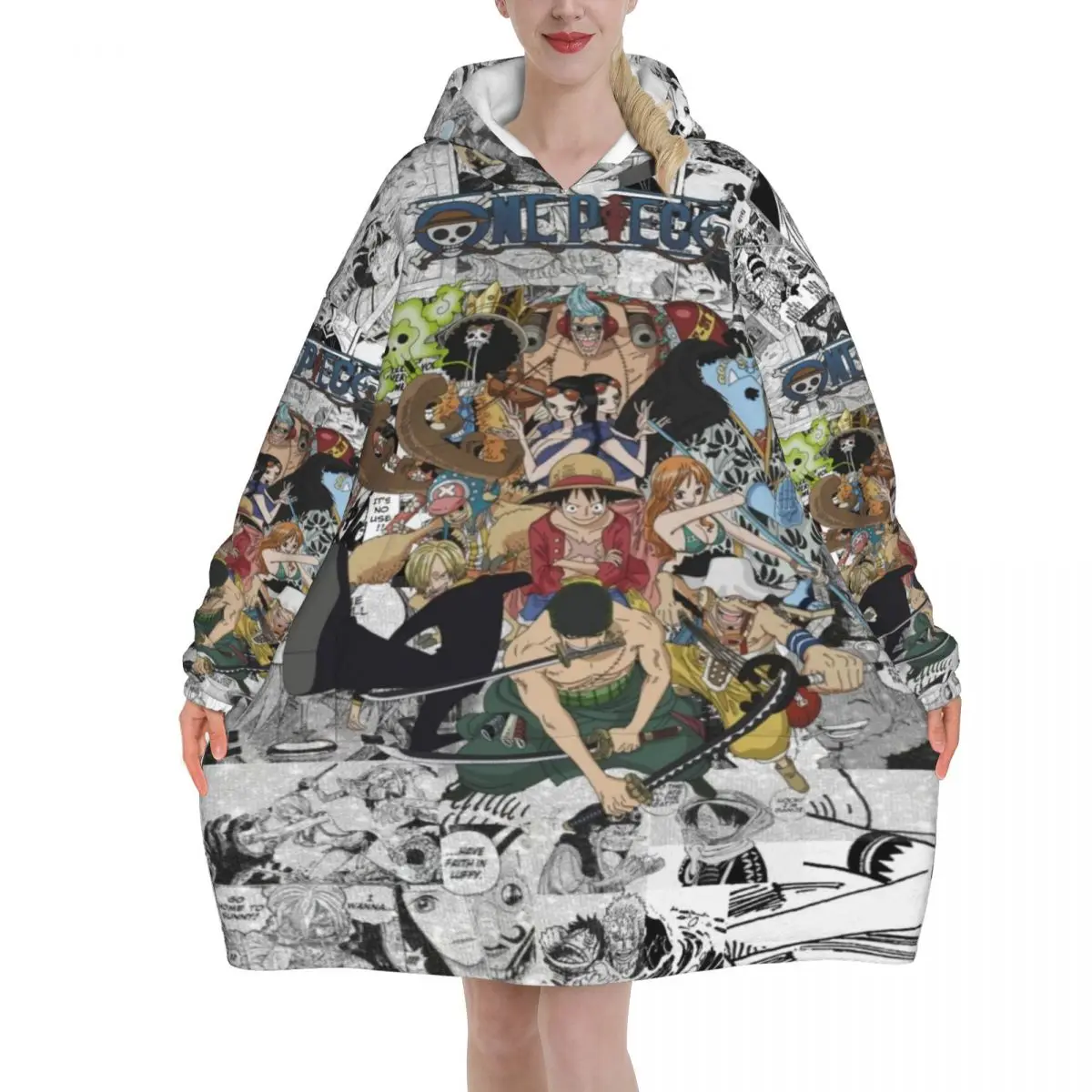 

Луффи Зоро Тони Чоппер аниме большое одеяло толстовка с капюшоном длинное флисовое носимое одеяло с капюшоном и большим карманом