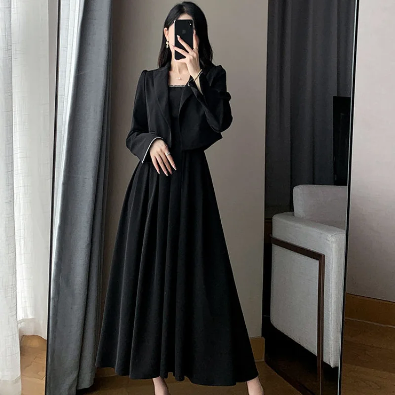 

Suit Suspender Skirt Two-piece Spring Autumn Hepburn Style Fashionable Short Jacket Temperament Slimming Dress Set For Women