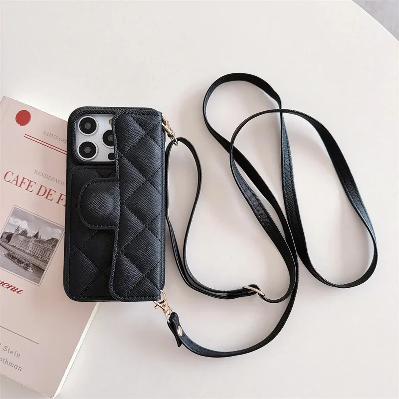 

Crossbody PU Leather Phone Case for IPhone 16 15 14 Plus 13 Mini 12 11 Pro Max Wallet with Card Holder Protective Cover
