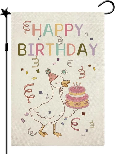 Happy Birthday Garden Flag, Silly Goose Garden Flag Birthday Sign for Yard Goose 744759158000 ZZY
