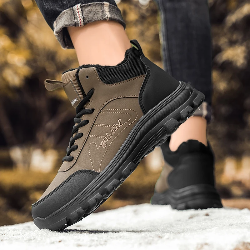 ماركة الشتاء الرجال الأحذية سميكة أفخم الدافئة الرجال الثلوج الأحذية أحذية رياضية ناعمة عدم الانزلاق الرجال حذاء من الجلد في الهواء الطلق خفيفة الوزن أحذية التنزه #3