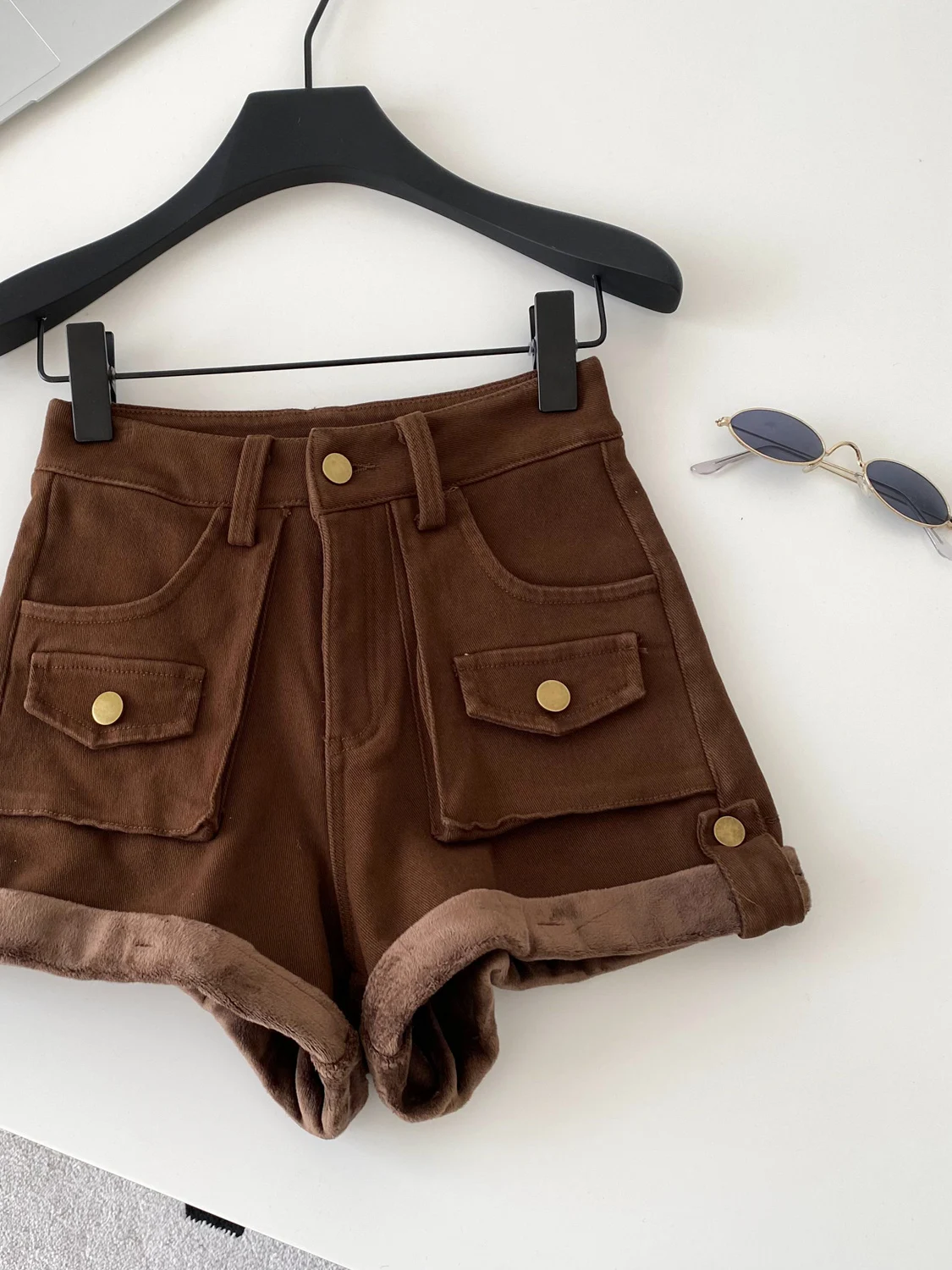 ريترو ارتفاع الخصر Thiened Fce المرأة ort السراويل مع كيتس Faionable الكورية Sle الخريف الشتاء مثير حار تنوعا... #3