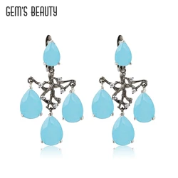 GEM'S BEAUTY 925 Sterling Silver Coral Creative Gemstone Dangle Earrings Handmade Designer Fine Jewelry Big Earrings For Women