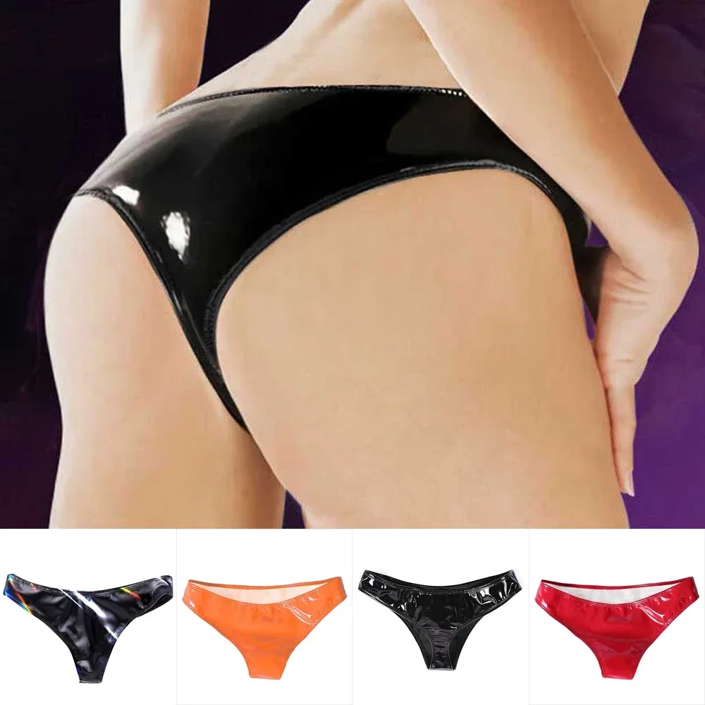 Sexy Womens Panties Panty Lingerie Wet Look Faux Leather Slink Shiny Low Rise Underpants Sissy Thongs Briefs Underwear