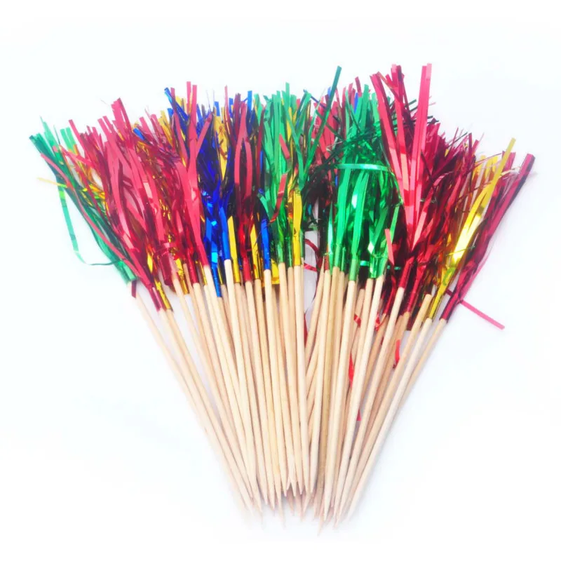 Disposable Wooden Cocktails Fruit Fork Needle, Color Paper Decorative Forks, Kitchen Bar Tableware, 50 PCs/Lot