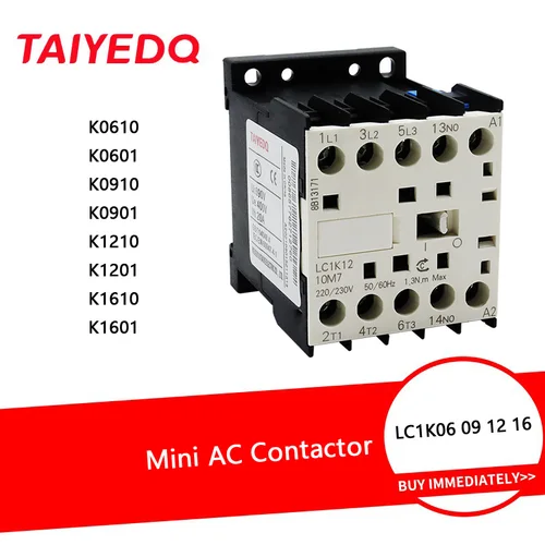 CJX2-K Mini contactor de CA carril Din 1P 1NO 1NC voltaje de bobina 220V 50/60Hz 6A 9A 12A