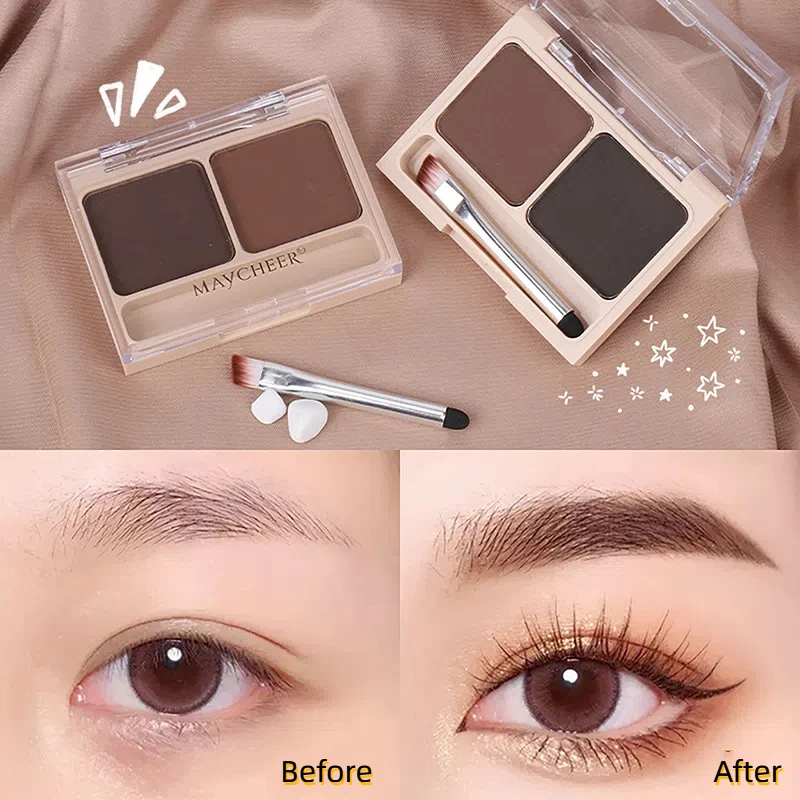 2 สี Eyebrow Powder Palette แต่งหน้าสีดําสีน้ําตาล Eyebrow Enhancer Professional เครื่องสําอางค์กันน้ํา Eye Shadow Palette พร้อมแปรง