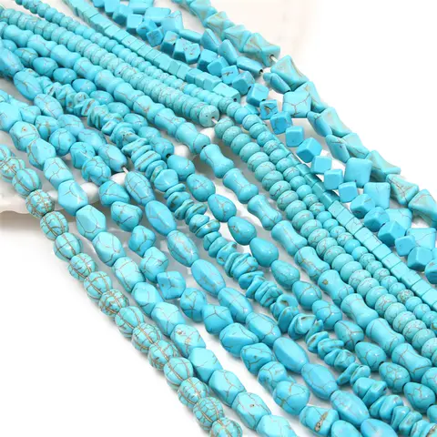 1 Strand Blue Howlite Turquoises Stone Beads Star Butterfly Elephant Leaf Skull Charms for DIY Jewelry Making 15" 38cm