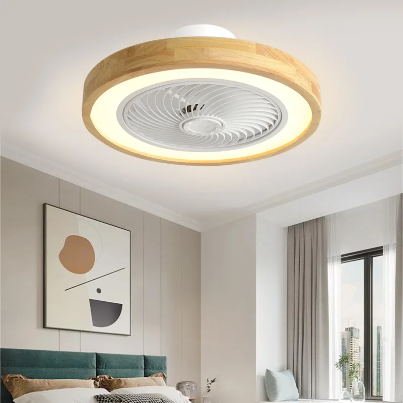 Nordic modern wooden ceiling fan light three color dimming eye protection with LED living room bedroom ceiling fan light 110V