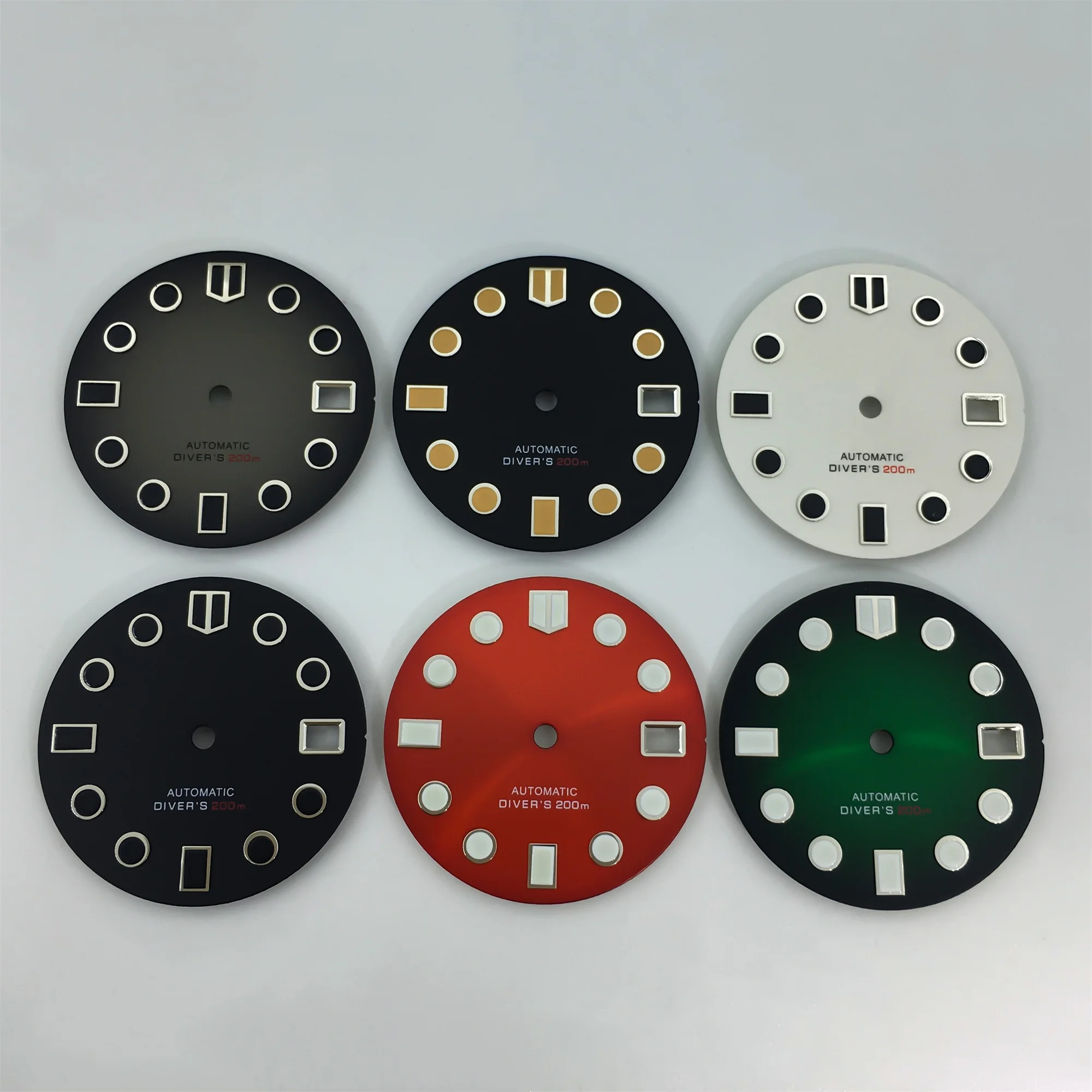 NH 29mm Black Gray Green Red White Dial with Date Window C3 Luminous Movement Fit for NH34 NH35 NH36 NH37 NH38 3.0mm and 3.8mm C