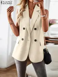 ZANZEA Vintage Sleeveless Blazer Vest Fashion OL Casual Lapel Blazer Women Office Double Breasted Suit Coats 2023 Autumn Femme