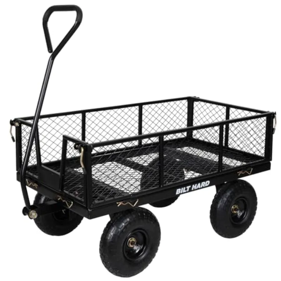 Heavy Duty 880 Lbs Capacity Mesh Steel Garden Cart for yard use, black steel, 4 Cu.Ft capacity, 180 rotating handle, removable