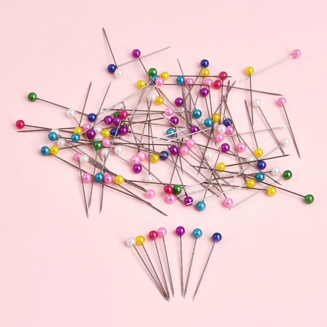 100Pcs/Box Colorful Round Pearl Head Needles Stitch Straight Push Sewing Pins for Dressmaking DIY Sewing Tools Positioning 38cm