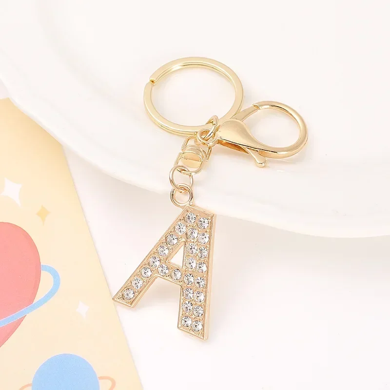 2pcs 26 English letter keychain metal rhinestone keychain ring