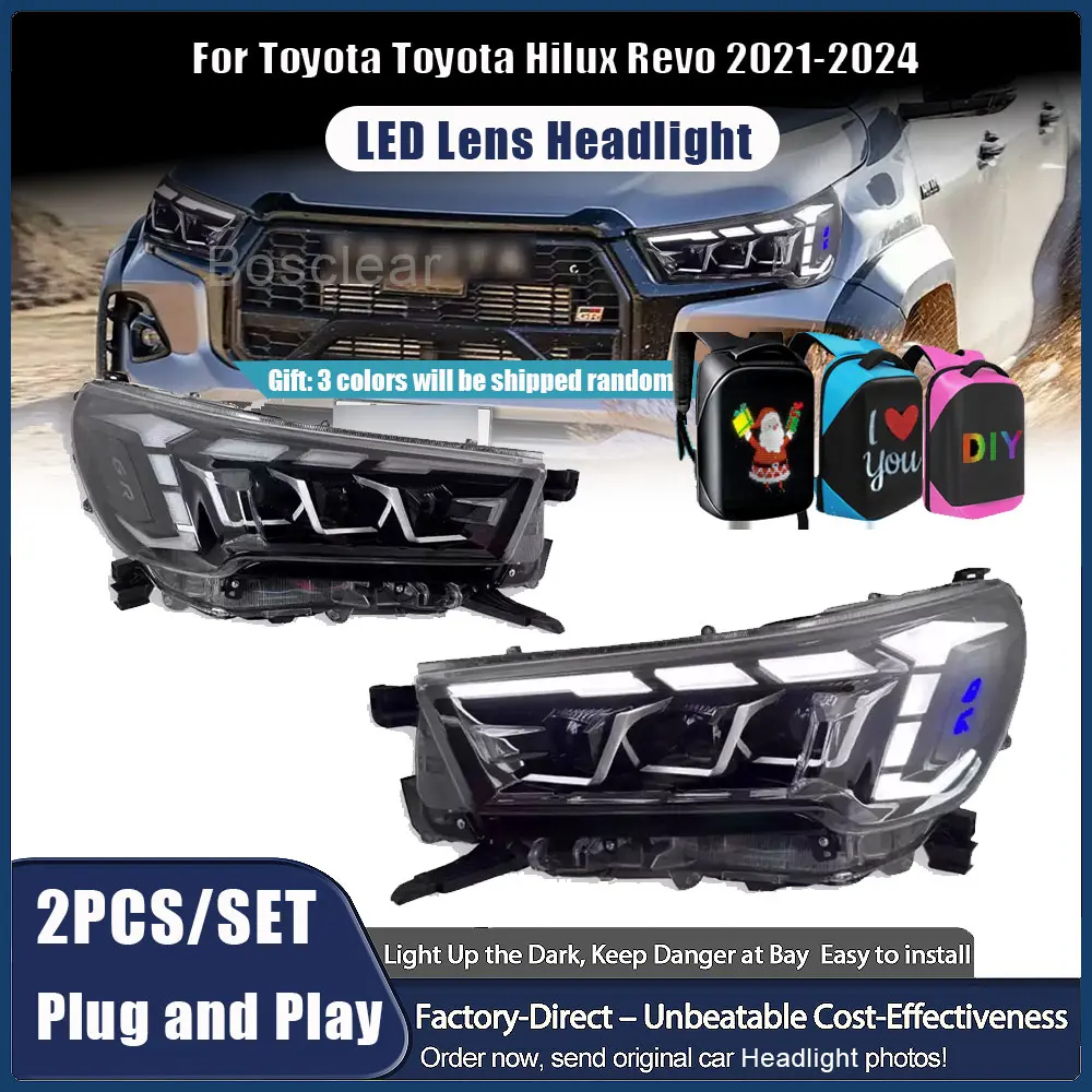 

Передние фары для Toyota Hilux Revo, светодиодные фары 2021-2024, светодиодные линзы-проекторы, динамические указатели поворота, дневные ходовые огни