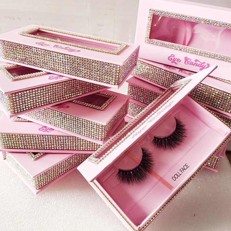 Customize Eyelash Packaging Wholesale Bulk 3d 25mm Mink Pink Lashes Case Glitter Diamond Eyelashes Package Custom Logo Lash Box