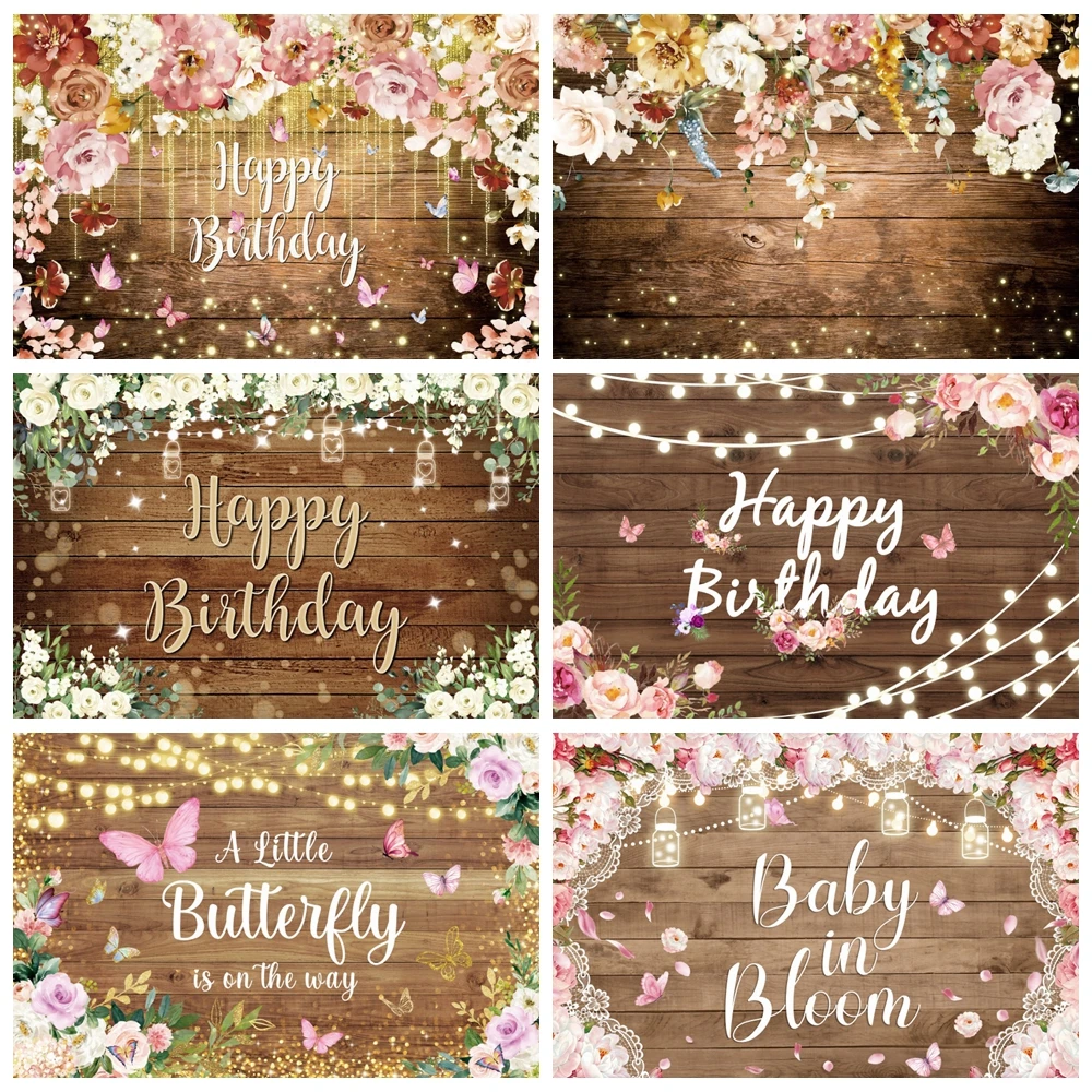 

Wooden Flower Backdrop for Photography Rustic Wood Board Floral Baby Shower Birthday Party Wedding Background Decor Photo Studio