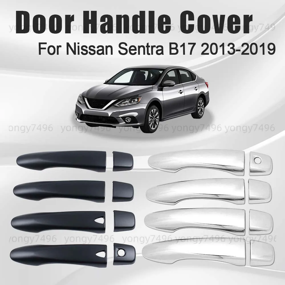 

Car Upgrade Carbon Fiber Glossy Black Chrome Silver Door Handle Cover For Nissan Sentra B17 2013-2019 Accessories Decoration