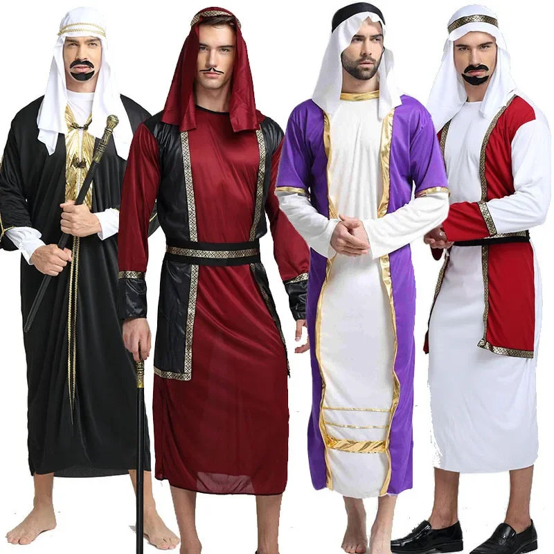 

Men Arab Middle East Cosplay Robe Adult Clothes Carnival Role Play Fancy Dress Party Decoration halloween costume for Women