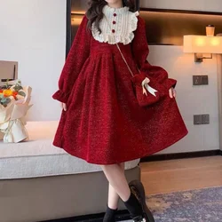 Girls2024New Western Style Fashion Princess Dress Children's Thickened New Year Clothes Autumn and Winter Clothing Dress2Y-8Y