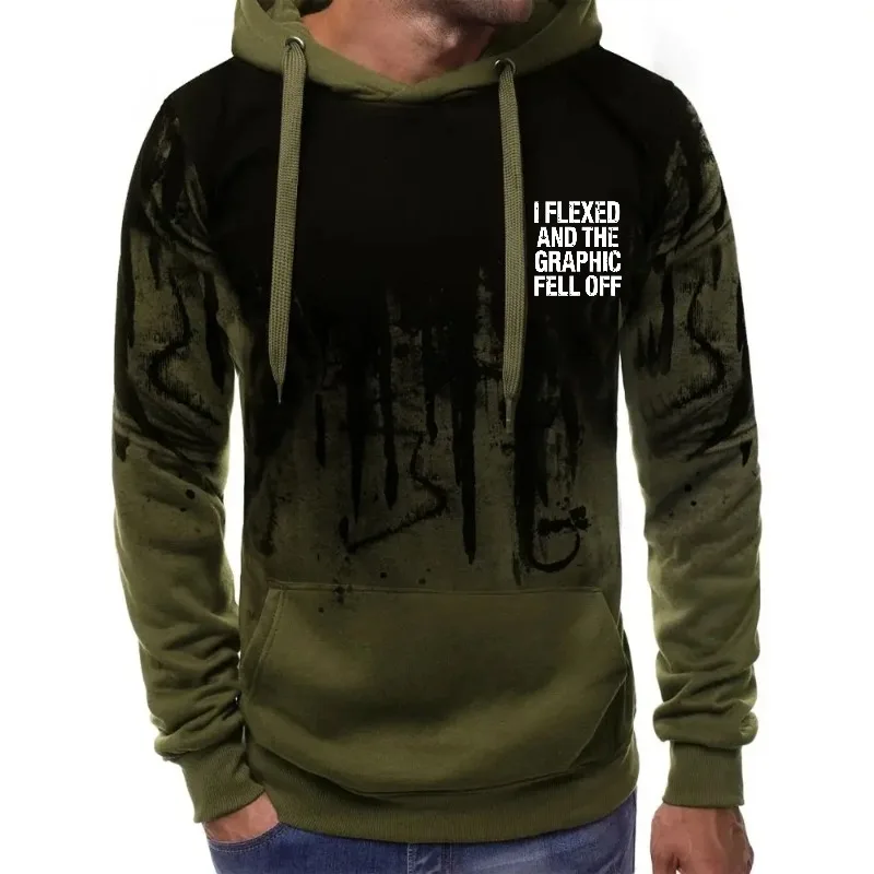 Sudadera con capucha para hombre, verde oliva, flexible y el gráfico, sudadera estampada, ropa de calle informal, ropa de entrenamiento y gimnasio