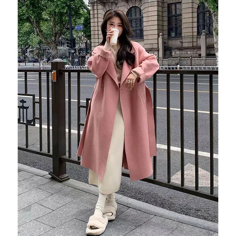 

Double-sided Woolen For Women's Fresh Colors Long 2023 Spring Autumn Winter New Korean Version Loose And Slim Over Knee Coat