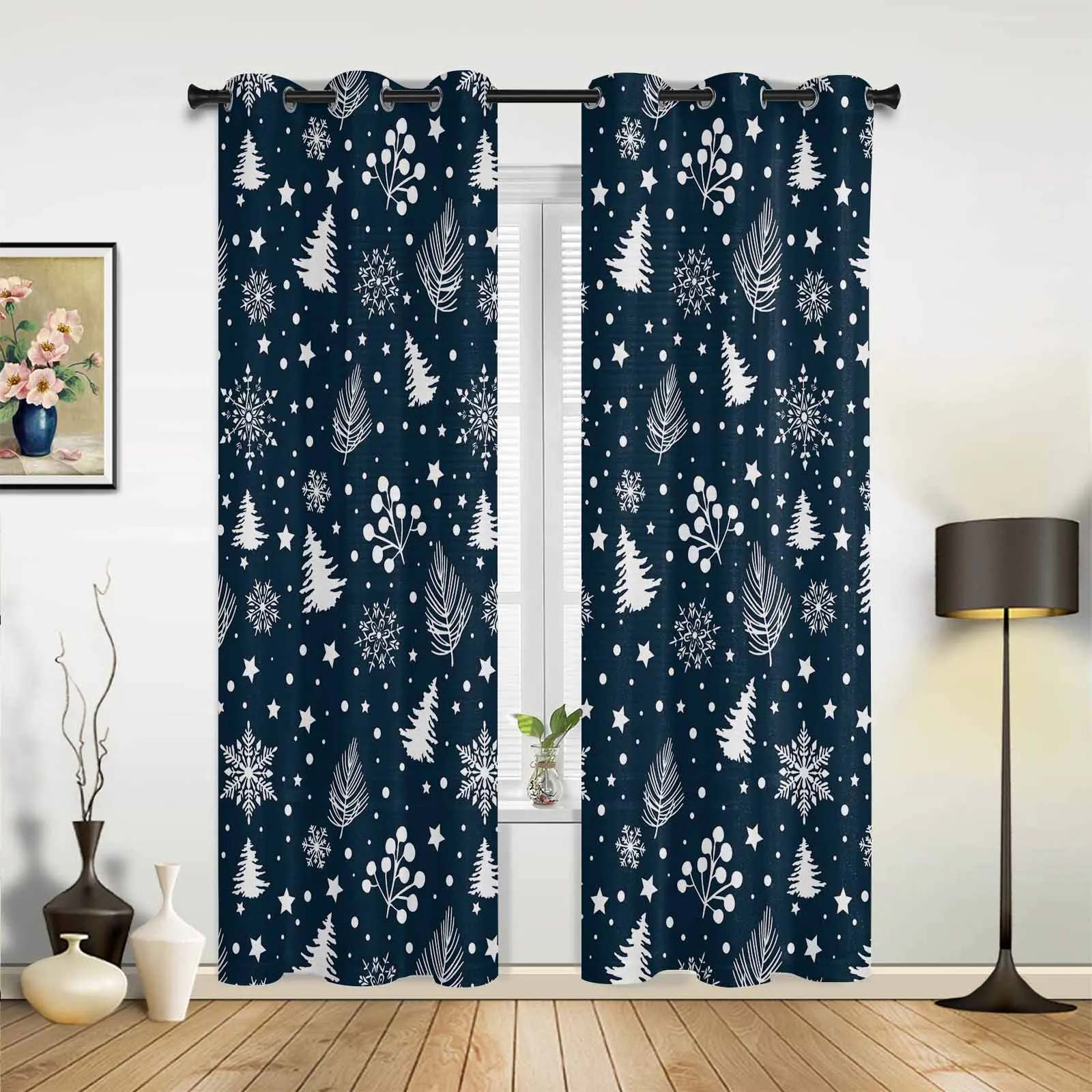 Hand Drawn Pine Needles Window Curtains Printing Curtains for Living Room Modern Design Bedroom Decor Drapes