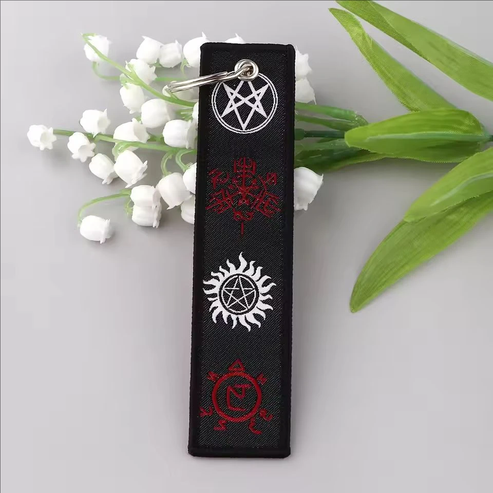 Supernatural Evil Power SPN Embroidered Key Fobs Halloween Key Tags Keychain For Motorcycles Cars Key Ring Accessories Gifts