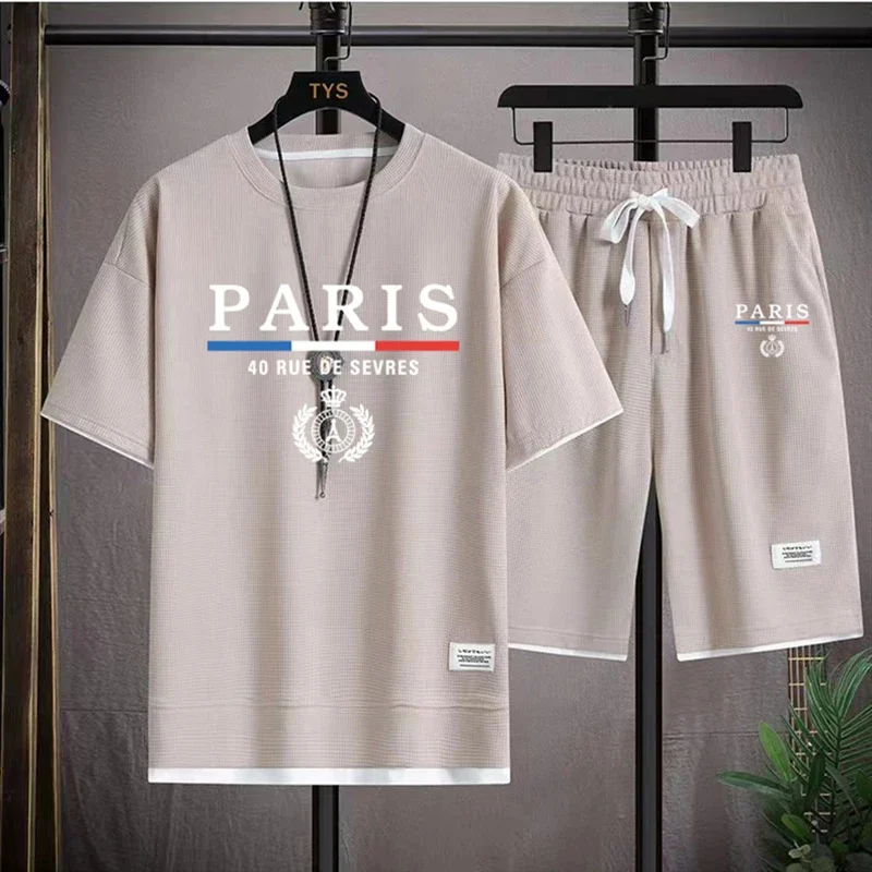 France Paris Casual men sets T-Shirt + Shorts Set Summer Male Sports Suits Tracksuit Loose Suit Man T shirt mens clothes