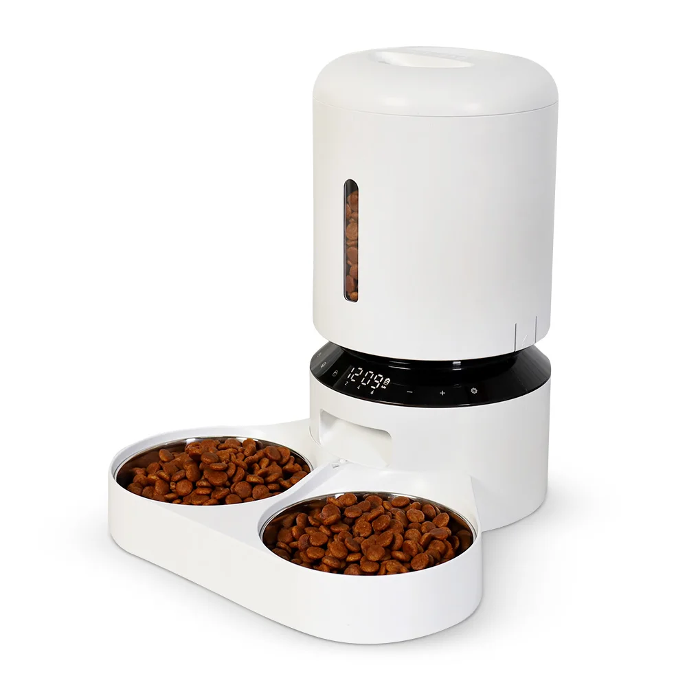 

New Double Bowls Automatic Dog Feeder Pet Food Dispenser Automatic For Cat With Two-Way Splitter