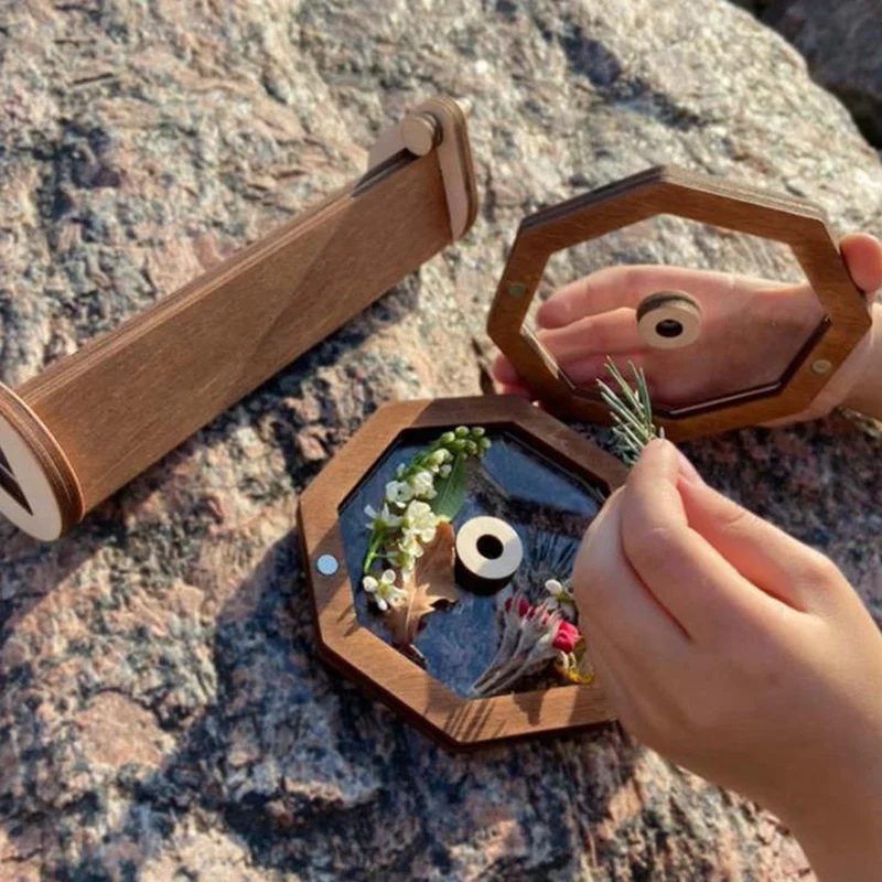 Kit de caleidoscópio de madeira DIY Conjunto de caleidoscópio giratório para crianças Kit caleidoscópico 1 conjunto