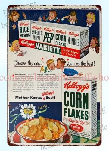 garage decor 1940s kellogg's corn flakes cereal retro collectible metal tin sign