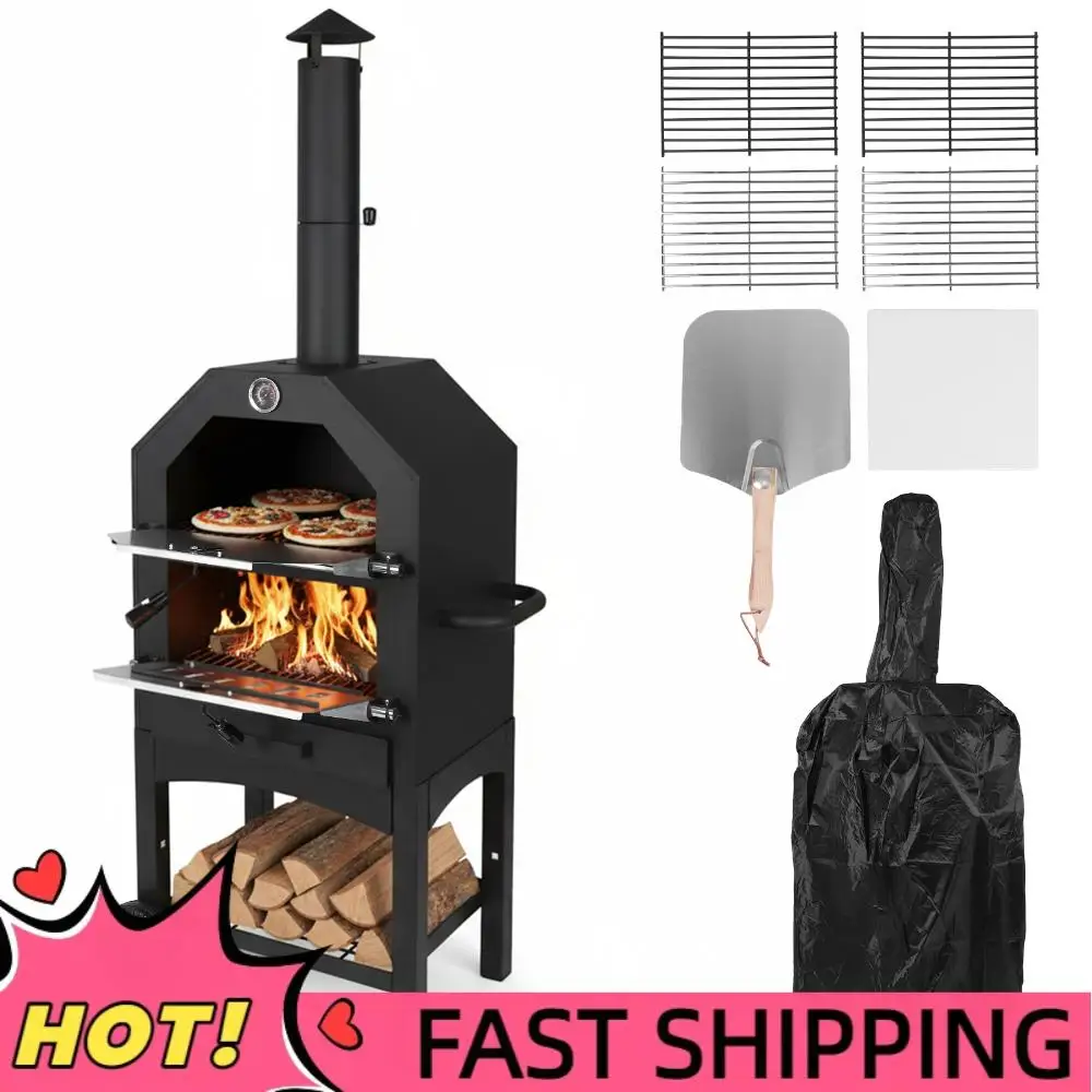 

Двухуровневая уличная печь для пиццы с местом для хранения дров, большая печь для пиццы на древесных пеллетах для заднего двора, кемпинга и пикников