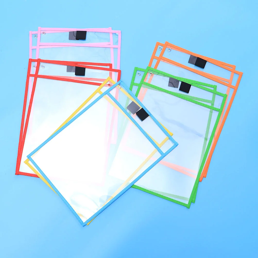 12 Pcs Dry Erase Pocket Sleeves Resuable Pockets Write and Wipe Rewritable Child