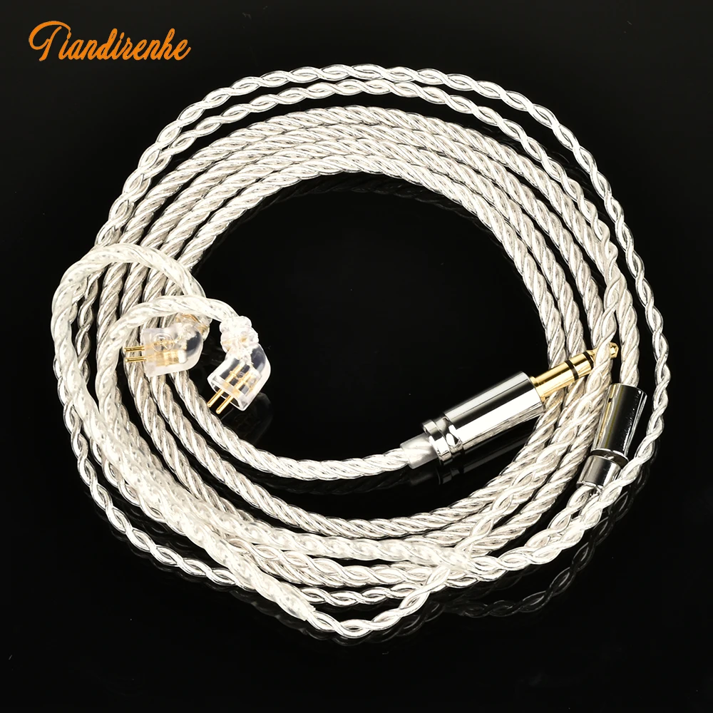 Tiandian-Cabo de fone de ouvido prateado para TFZ TD19, 4 vertentes