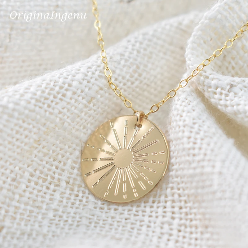 Sunbeam naszyjnik Sunshine biżuteria Handmade 14K złota wypełnione monety Choker wisiorki Collier Kolye biżuteria Boho naszyjnik dla kobiet — zdjęcie 3
