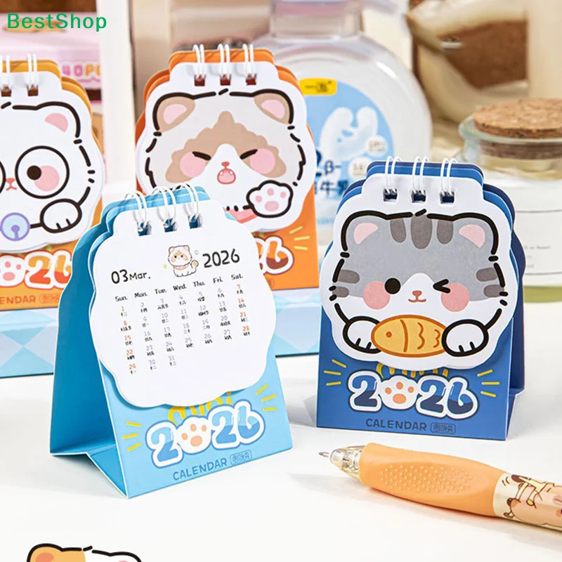 

〔Elva〕2026 Cute Cartoon Cat Mini Desk Calendar, Adorable Cat Shaped Desktop Calendar for Office, School & Desk Decor