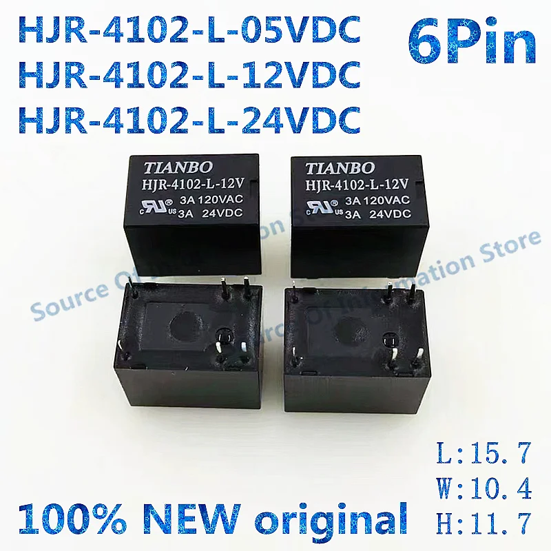 50PCS TIANBO Relay HJR-4102-L-24V 05V 12VDC 6Pin 3A120VAC