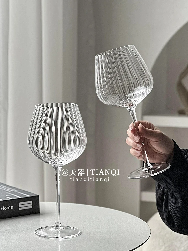 

570ml Large Capacity Crystal Goblet Red Wine Glass Vertical Stripe Glass Cup Wine Glass Champagne Cup Embossed Glass Cup