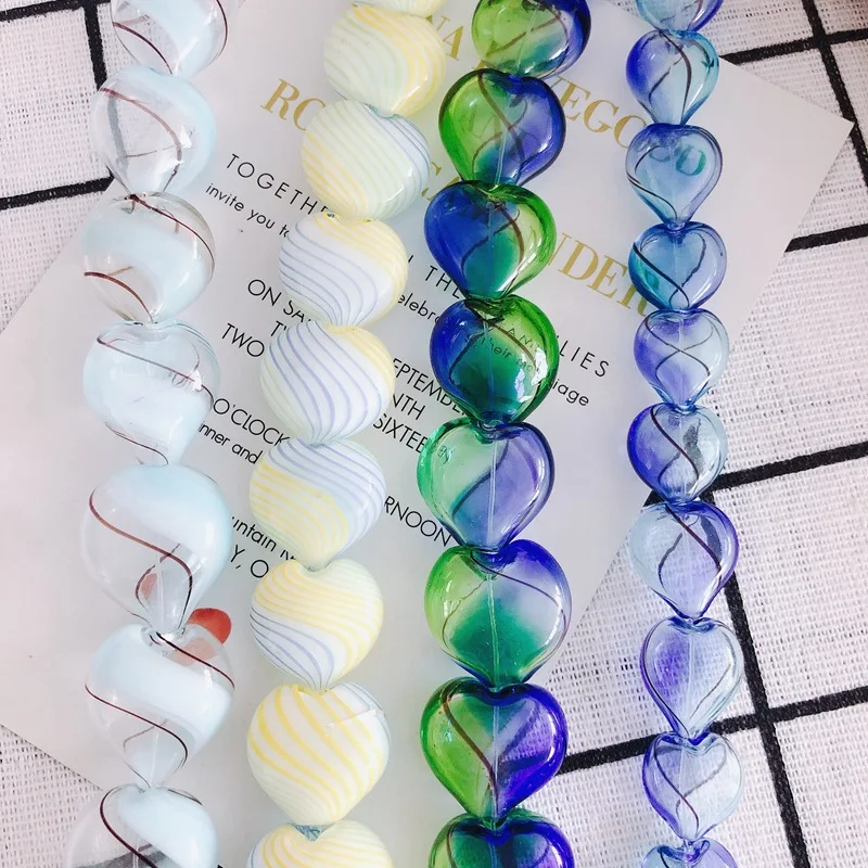 DIY Jewelry Accessories: Straight Hole Heart-shaped Glass Translucent Hollow Small Pendants Handmade Materials(2pcs)
