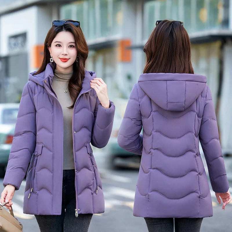 Women Parkas Coat Solid Mid Length Jacket Detachable Hooded Zipper Pocket Long Sleeve Thick Slim Office Lady Casual 2025 Winter