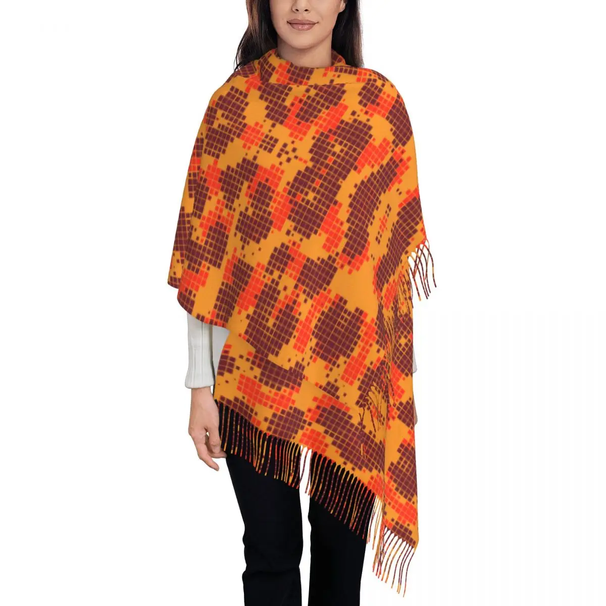 

Leopard Pixel Scarf Fashion Geometric Keep Warm Shawls and Wraps with Tassel Female Luxury Scarves Wraps Autumn Bufanda Mujer