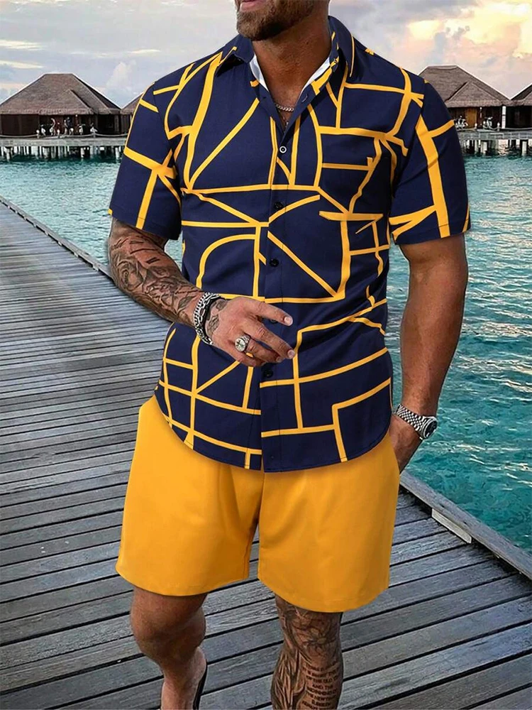 

Abstract line 3D Print Men Shirt Sets Fashion Short Sleeve Shirt Oversized Casual Beach Shorts Streetwear Hawaiian Suits Clothes