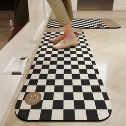 Kitchen Carpet Pvc Waterproof Leather Floor Mat Anti-slip Long Foot Mats Black Plaid Checkerboard Carpets Home Decoration Rug