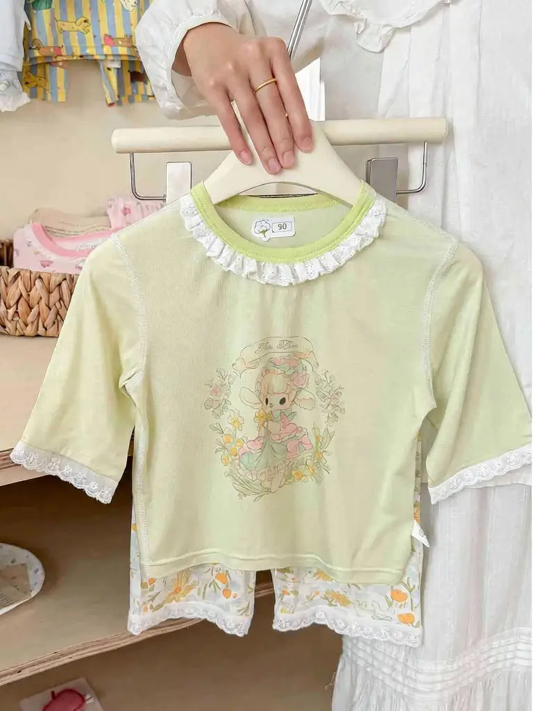 

Children's Summer Home Clothes Thin Short Sleeve Air Conditioned Sleepwear Comfortable No Tag Home Leisure Sportswear Set