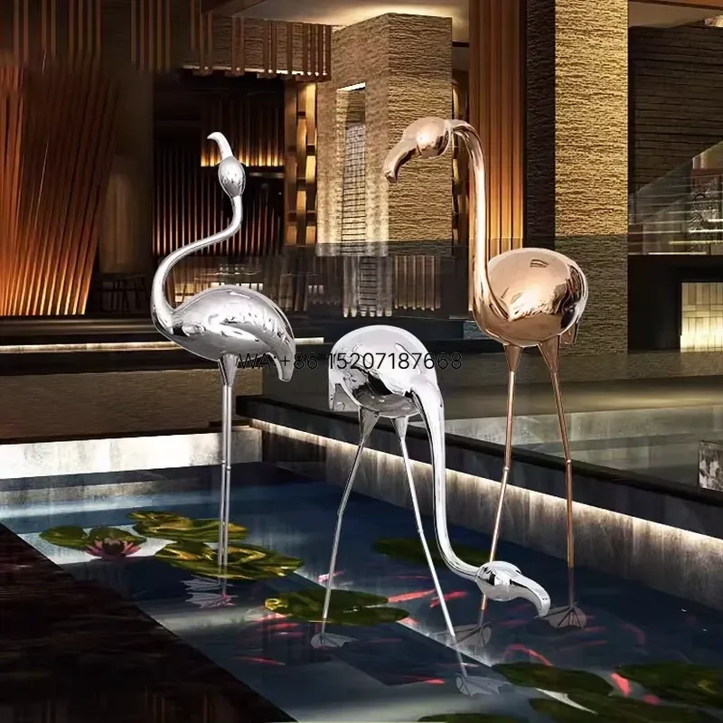 Wmwmnu Custom Large Stainless Steel Flamingo Sculpture for Outdoor Garden Ornament Electroplated Mirror Finish Green Space