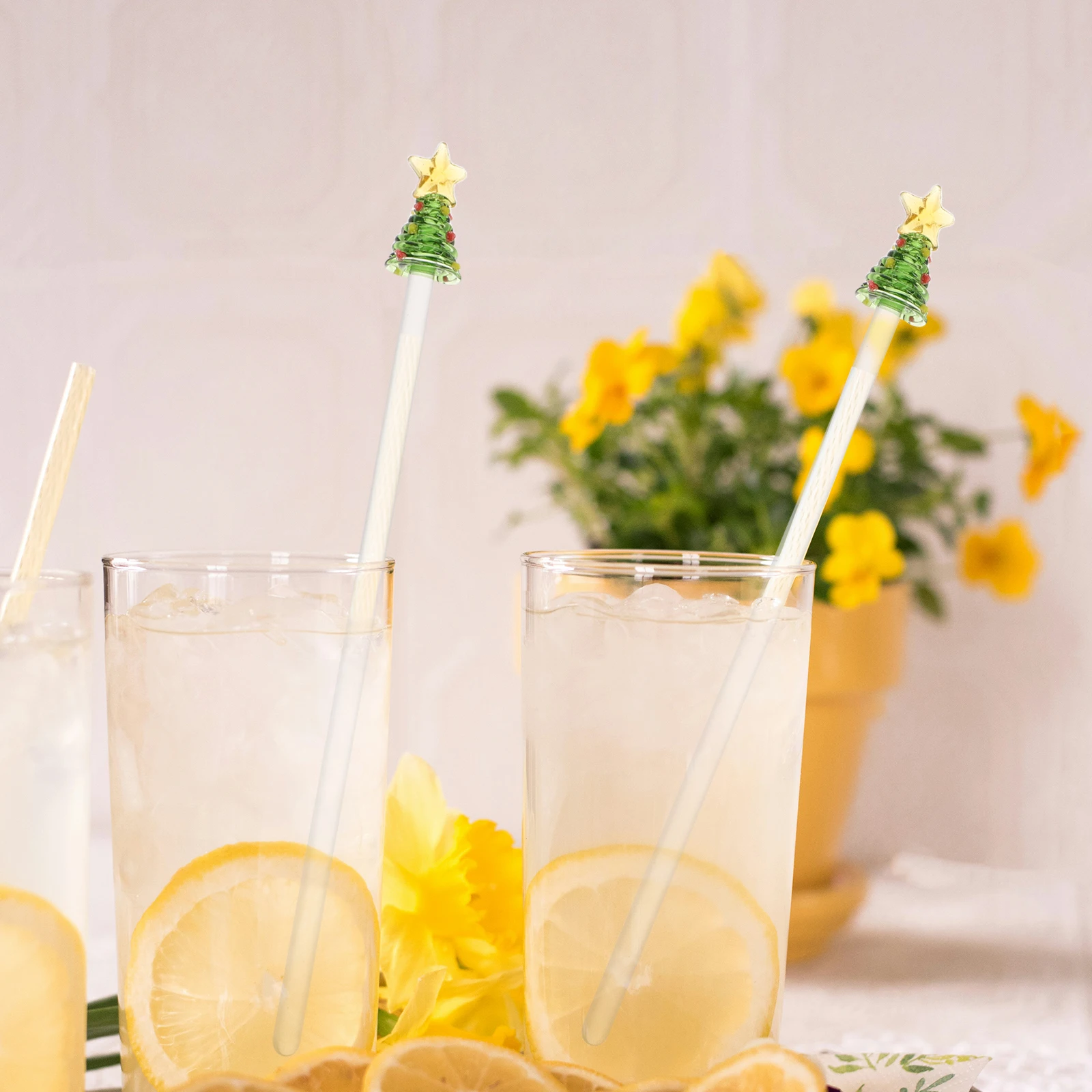 

Christmas Tree Glass Cocktail Stirring Rods Long Handle Swizzle Sticks Coffee Stir Sticks Holiday Drink Mixers for Parties Cafe